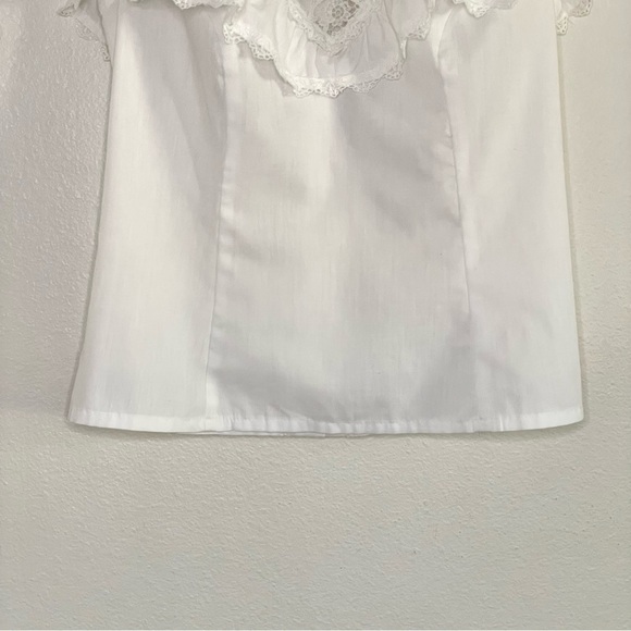 Gunne Sax 70s Vintage Victorian Lace Neck Ruffle Yoke Blouse White XXS - XS - Picture 4 of 13